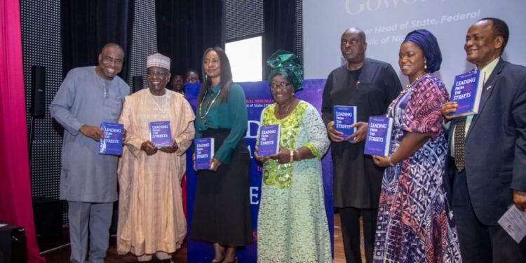 *L-R: Author of the book, Magnus Onyibe,  former Head of State, Gen Yakubu Gowon, wife of the author, Helen, Ms Julie Coker, Mr. James Ibori, Stella Okotete and Prof. Ralph Akinfeleye