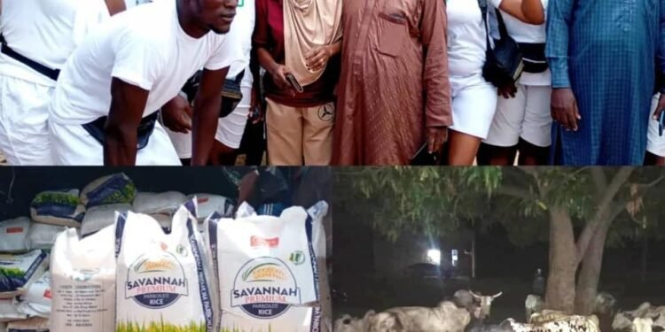 *Governor Bag of Niger State delivers bags of rice cows to NYSC