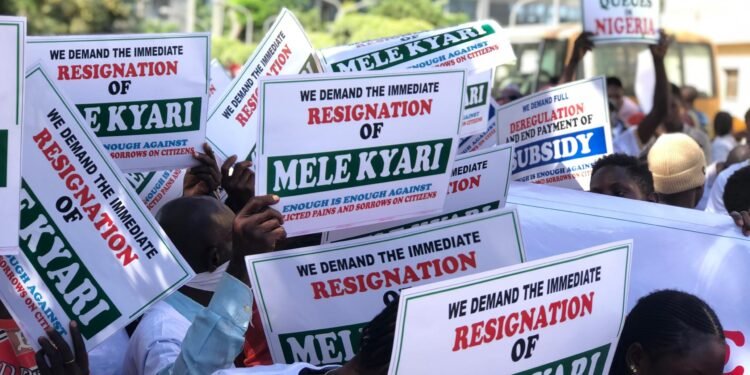 *Placards calling for Mele Kyari's resignation as NNPCL's Group CEO