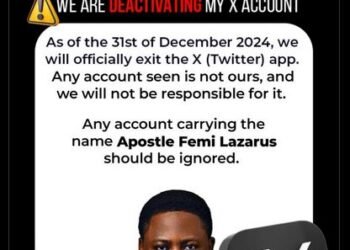 Apostle Femi Lazarus Announces Exit From X Platform