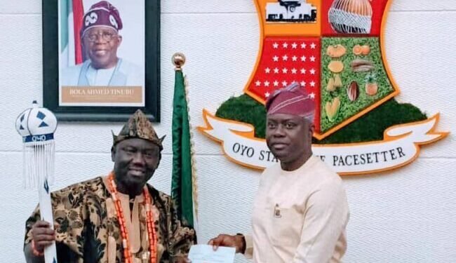 The New Alaafin of Oyo, Oba Abimbola Owoade and the Oyo State Governor, Seyi Makinde
