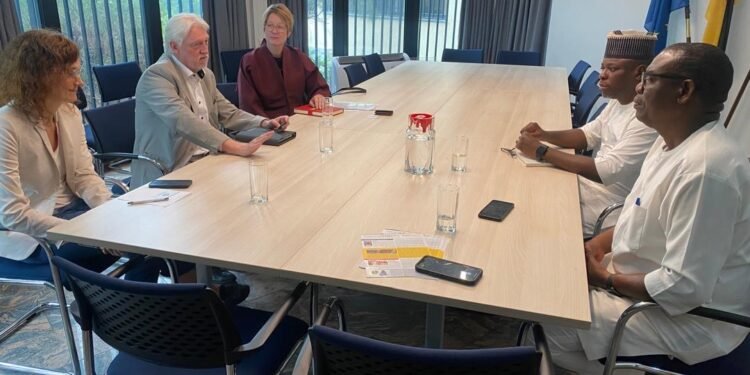 *The Special on Agriculture and Food Security to Governor Okpebholo, Mr. Golden Ugbodu and his aide, Emmanuel  Bello (r) and the German team (l).