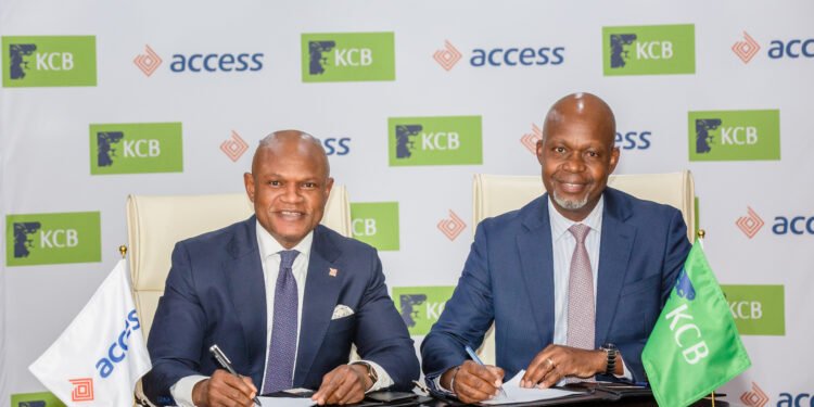 *L-R: Seyi Kumapayi, Executive Director, African Subsidiaries, Access Bank PLC and Lawrence Kimathi, Director of Finance, KCB Group, during the signing ceremony to mark the completion of the sale of National Bank of Kenya to Access Bank PLC in Nairobi on Friday.