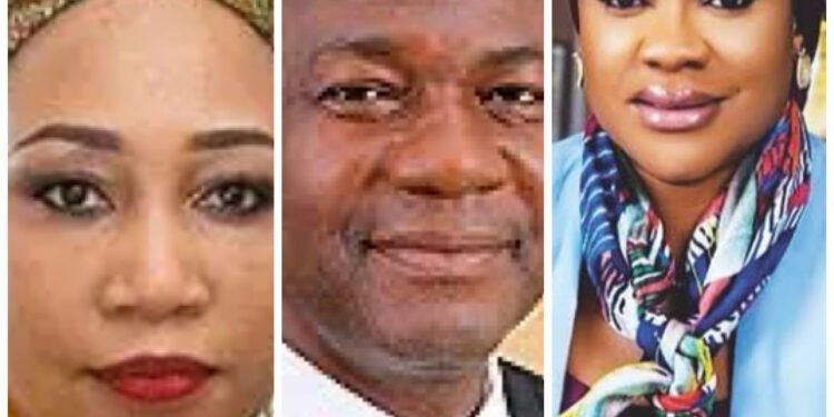 *Halima Buba (l) and Innocent Mbagwu (m) of Sun Trust Bank, with Aisha Achimugu (r)