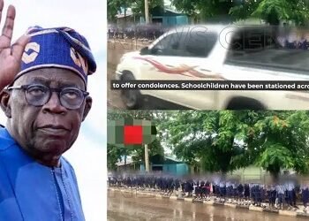 Benue Students Stand in Heavy Rain as Cars Splash Water on Them While Welcoming Tinubu