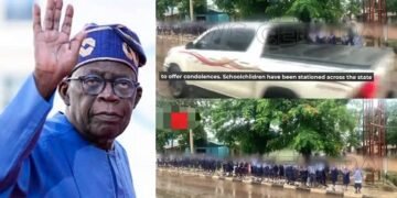 Benue Students Stand in Heavy Rain as Cars Splash Water on Them While Welcoming Tinubu