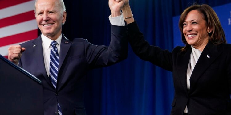 *L-R: US former President Joe Biden and former Vice President Kamala Harris (AP Photo/Patrick Semansky, File)