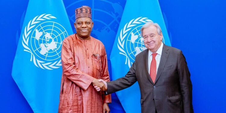 *Vice-president Kashim Shettima (l) and UN Sec-Gen, Antonio Gutterres (r)