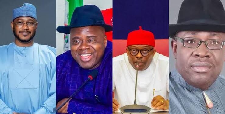 *L-R: Governors Dauda Lawal (Zamfara), Douye Diri (Bayelsa), Siminalayi Fubara (Rivers); and Senator Seriake Dickson