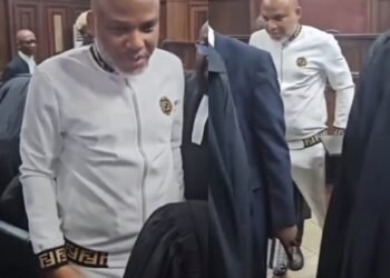 Photo of IPOB Leader, Nnamdi Kanu, in Court this Morning