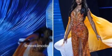 Moment Miss Jamaica Tumbled Off Stage And Was Carried Away on Stretcher During Miss Universe Pageant (Video)