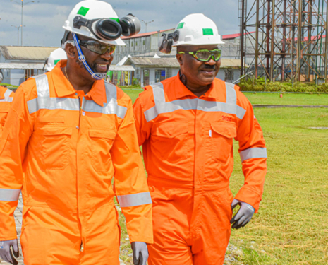 *Managing Director and Chief Executive Officer, Renaissance Africa Energy Company Limited, Mr. Tony Attah (left); with the Chief Production Officer, Mr. Mesh Maichibi, on an inspection tour of the company’s new Southern Swamp Associated Gas Solutions (SSAGS) Project …recently. The project is a key step in the company’s strategy for ending routine flaring in its operations from the Tunu producing nodes comprising Opukushi, Benisede, Ogbotobo and Tunu; and boosts the supply of approximately 100 million standard cubic feet of gas per day to the domestic market for the next decade.