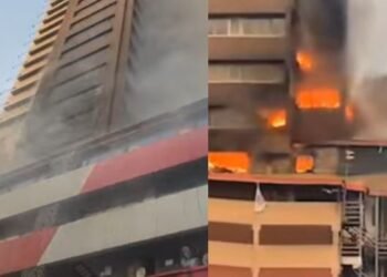 Panic as Fire Breaks Out at Greater Nigeria Building in Lagos Island (Video)