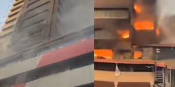 Panic as Fire Breaks Out at Greater Nigeria Building in Lagos Island (Video)