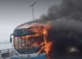 Traffic Disrupted as Fire Guts BRT Bus on Third Mainland Bridge
