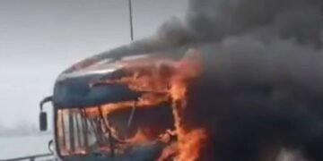 Traffic Disrupted as Fire Guts BRT Bus on Third Mainland Bridge