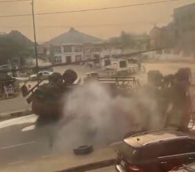 Panic as Tanker Overturns on Ibadan Expressway, Crushes Woman’s SUV (Video)