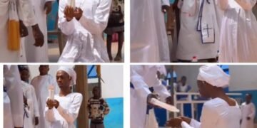 Celestial Church Members React as Video of Cross Dresser, James Brown Dressed in Female Attire While Receiving Prayers Emerges
