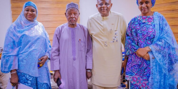 *L-R: Minister of State for the FCT, Mariya Mahmoud Bunkure; former Speaker House of Representatives and  ex-Governor, Katsina State, Aminu Bello Masari; Governor of Cross River State, Bassey Edet Otu; and Special Adviser to the President on Policy and Coordination, Hadiza Bala Usman, during a visit by the Protocol Sub-Committee of the All Progressives Congress (APC) National Convention to the residence of Chairman of the Convention Planning Committee, Masari.
