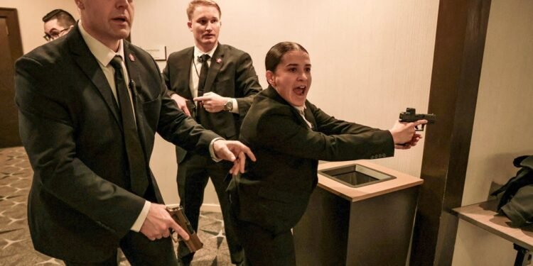 *Security officials react as a shooter opens fire during the annual White House Correspondents’ Association dinner in Washington, D.C., April 25, 2026. (Jonathan Ernst/Reuters)