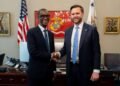 *NSA to President Tinubu, Nuhu Ribadu (l) in a warm handshake with US VP JD Vance (r).