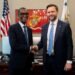 *NSA to President Tinubu, Nuhu Ribadu (l) in a warm handshake with US VP JD Vance (r).