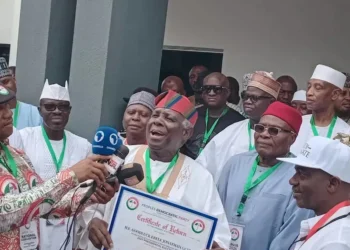 Jerry Gana Receives Jonathan’s PDP Certificate of Return as Presidential Candidate