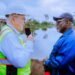 Regional Manager, Julius Berger Nigeria Plc, Fredrick Wieser (left), briefing Delta State Governor, Rt. Hon. Sheriff Oborevwori, on the progress of work during the Governor’s inspection of the ongoing remedial works on the collapsed section of the East-West Road at Agbarho on Saturday. PHOTO: SAMUEL JIBUNOR